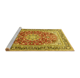 Sideview of Machine Washable Medallion Yellow Traditional Rug, wshtr4761yw