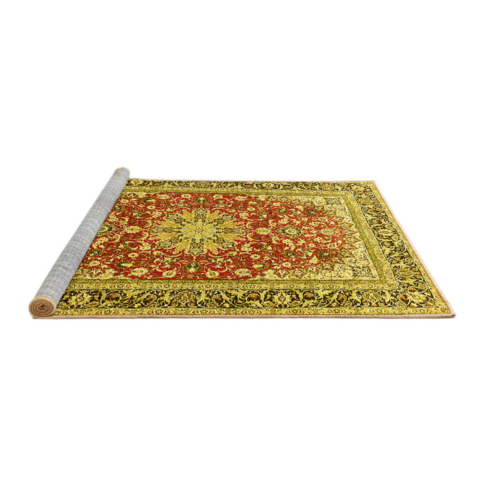 Sideview of Machine Washable Medallion Yellow Traditional Rug, wshtr4761yw