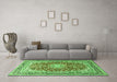 Machine Washable Medallion Green Traditional Area Rugs in a Living Room,, wshtr4761grn