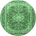 Round Machine Washable Medallion Emerald Green Traditional Area Rugs, wshtr4761emgrn