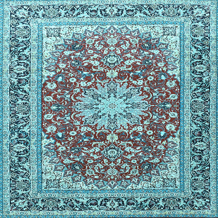 Square Machine Washable Medallion Light Blue Traditional Rug, wshtr4761lblu