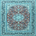 Square Machine Washable Medallion Light Blue Traditional Rug, wshtr4761lblu