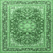 Square Machine Washable Medallion Emerald Green Traditional Area Rugs, wshtr4761emgrn