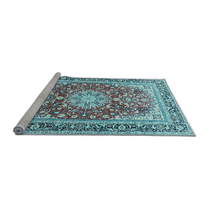Sideview of Machine Washable Medallion Light Blue Traditional Rug, wshtr4761lblu