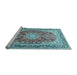 Sideview of Machine Washable Medallion Light Blue Traditional Rug, wshtr4761lblu