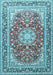 Machine Washable Medallion Light Blue Traditional Rug, wshtr4761lblu