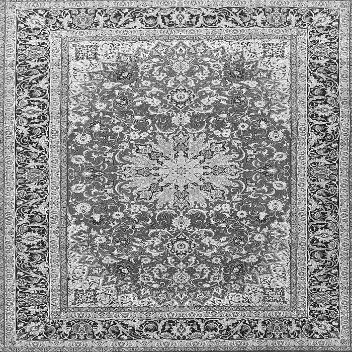 Round Machine Washable Medallion Gray Traditional Rug, wshtr4761gry