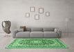 Machine Washable Medallion Emerald Green Traditional Area Rugs in a Living Room,, wshtr4761emgrn