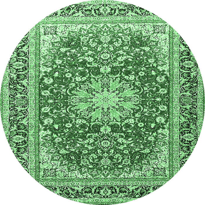 Round Medallion Emerald Green Traditional Rug, tr4761emgrn