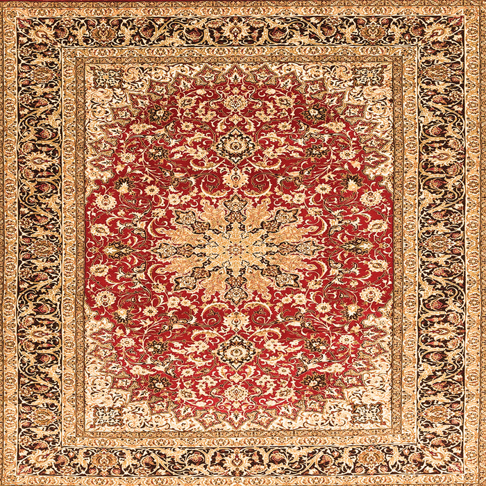Round Machine Washable Medallion Orange Traditional Area Rugs, wshtr4761org
