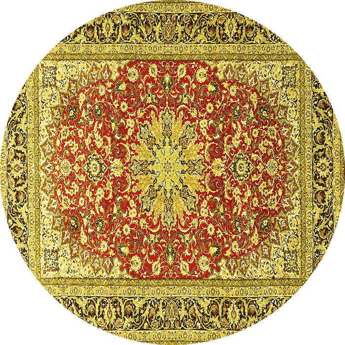 Round Medallion Yellow Traditional Rug, tr4761yw