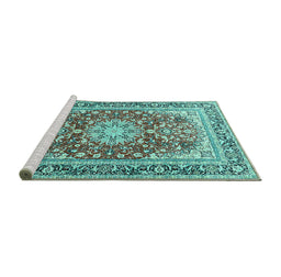 Sideview of Machine Washable Medallion Turquoise Traditional Area Rugs, wshtr4761turq