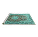 Sideview of Machine Washable Medallion Turquoise Traditional Area Rugs, wshtr4761turq