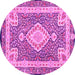 Round Machine Washable Medallion Pink Traditional Rug, wshtr4762pnk