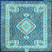 Square Machine Washable Medallion Light Blue Traditional Rug, wshtr4762lblu