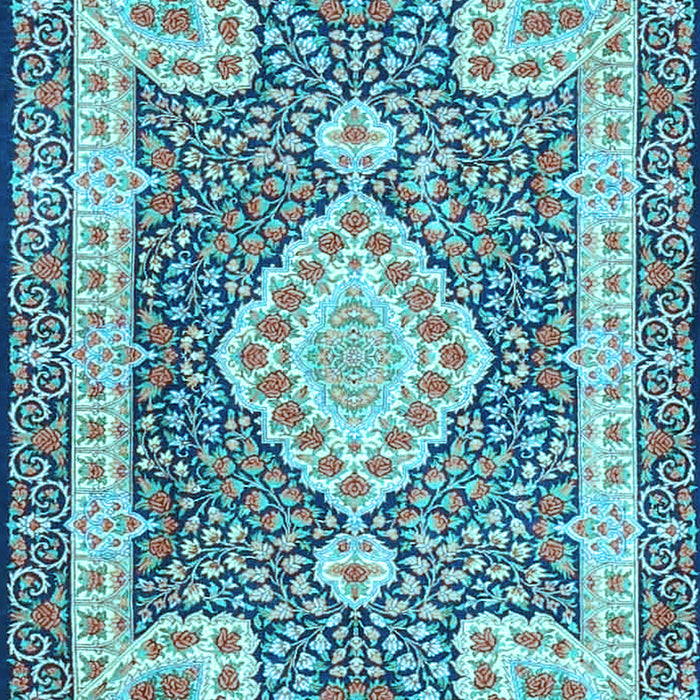 Machine Washable Medallion Light Blue Traditional Rug, wshtr4762lblu