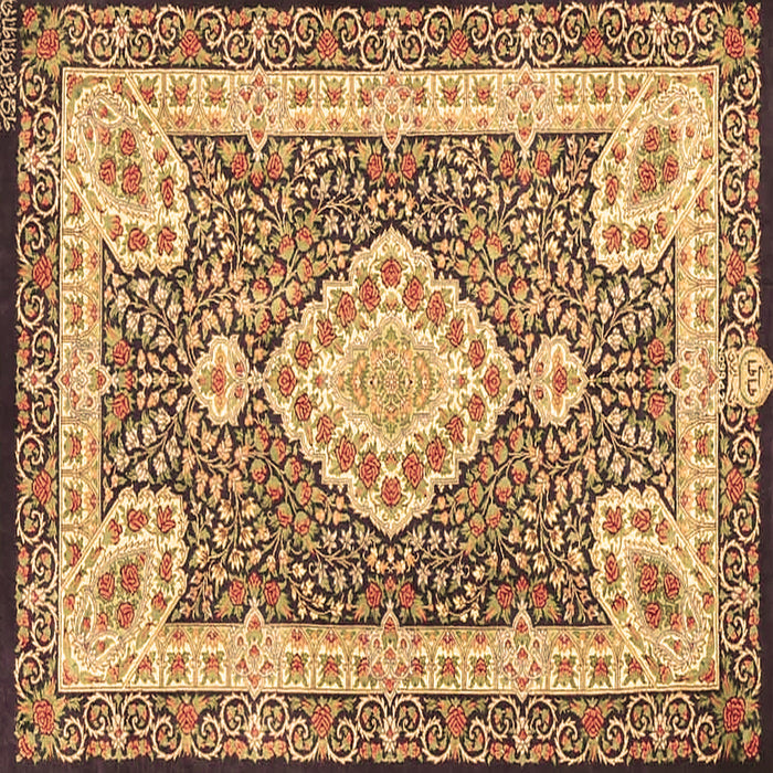 Square Machine Washable Medallion Brown Traditional Rug, wshtr4762brn