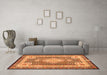 Machine Washable Medallion Orange Traditional Area Rugs in a Living Room, wshtr4762org