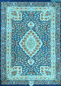 Medallion Light Blue Traditional Rug, tr4762lblu