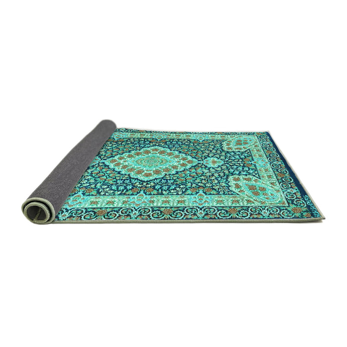 Sideview of Medallion Turquoise Traditional Rug, tr4762turq