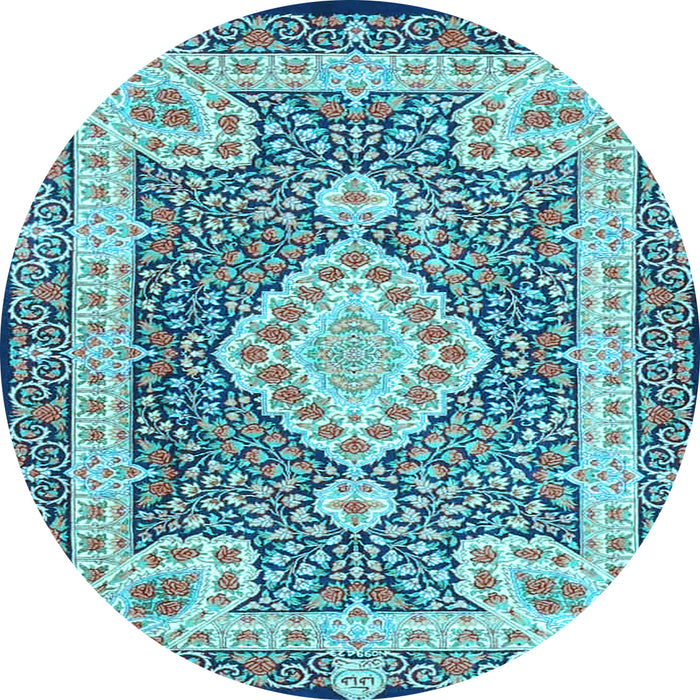 Round Medallion Light Blue Traditional Rug, tr4762lblu