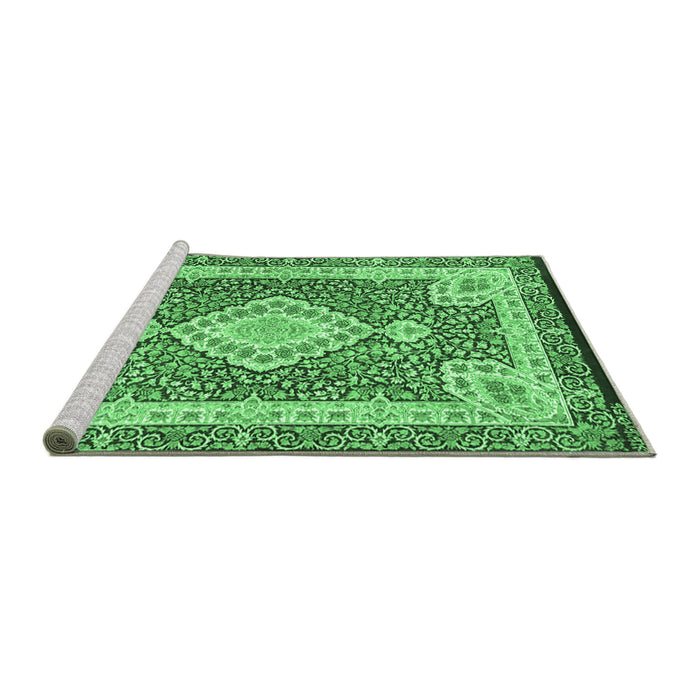 Sideview of Machine Washable Medallion Emerald Green Traditional Area Rugs, wshtr4762emgrn