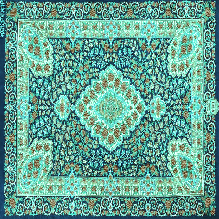 Square Machine Washable Medallion Turquoise Traditional Area Rugs, wshtr4762turq