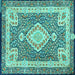 Square Machine Washable Medallion Turquoise Traditional Area Rugs, wshtr4762turq