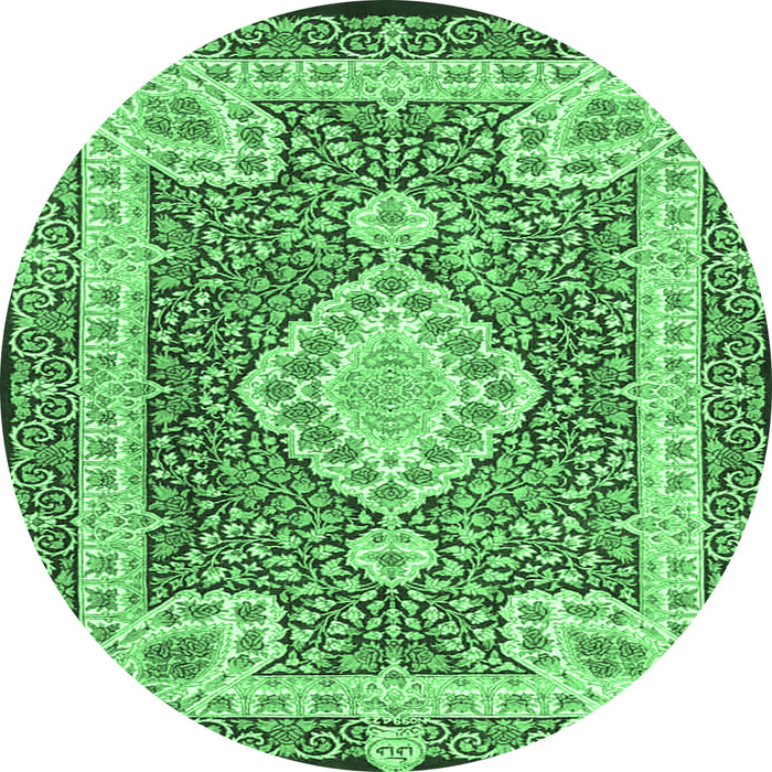 Round Machine Washable Medallion Emerald Green Traditional Area Rugs, wshtr4762emgrn