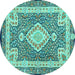 Round Machine Washable Medallion Turquoise Traditional Area Rugs, wshtr4762turq