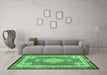 Machine Washable Medallion Emerald Green Traditional Area Rugs in a Living Room,, wshtr4762emgrn