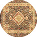 Round Machine Washable Medallion Brown Traditional Rug, wshtr4762brn