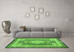 Machine Washable Medallion Green Traditional Area Rugs in a Living Room,, wshtr4762grn