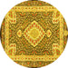 Round Machine Washable Medallion Yellow Traditional Rug, wshtr4762yw