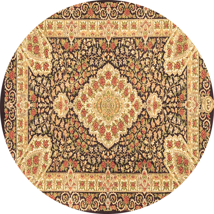 Round Medallion Brown Traditional Rug, tr4762brn