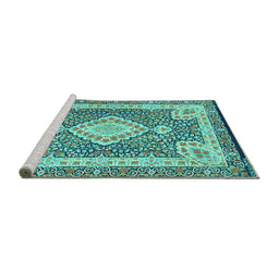 Sideview of Machine Washable Medallion Turquoise Traditional Area Rugs, wshtr4762turq