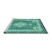 Sideview of Machine Washable Medallion Turquoise Traditional Area Rugs, wshtr4762turq