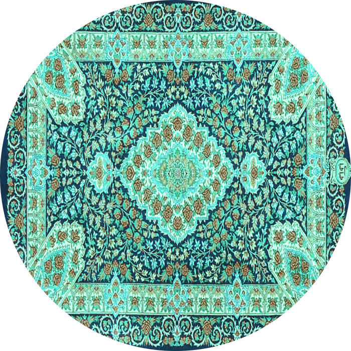 Round Medallion Turquoise Traditional Rug, tr4762turq