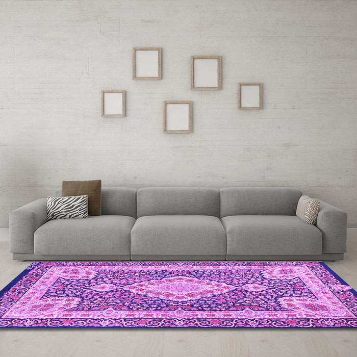 Machine Washable Medallion Purple Traditional Area Rugs in a Living Room, wshtr4762pur