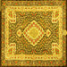 Square Machine Washable Medallion Yellow Traditional Rug, wshtr4762yw