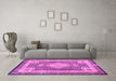 Machine Washable Medallion Pink Traditional Rug in a Living Room, wshtr4762pnk