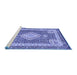 Sideview of Machine Washable Medallion Blue Traditional Rug, wshtr4762blu