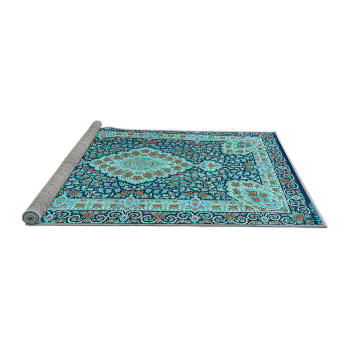 Sideview of Machine Washable Medallion Light Blue Traditional Rug, wshtr4762lblu
