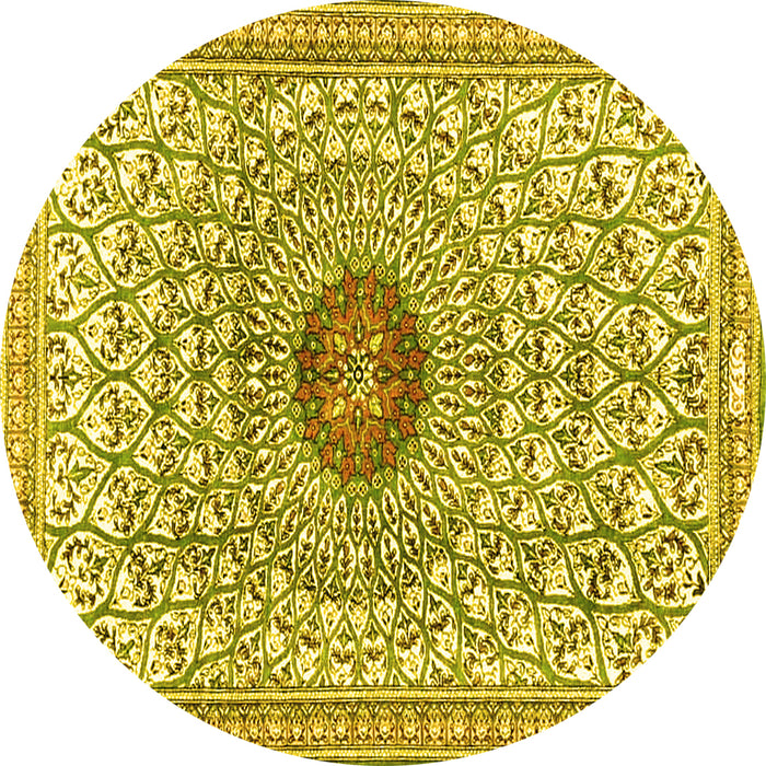 Round Machine Washable Medallion Yellow Traditional Rug, wshtr4763yw