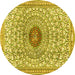 Round Machine Washable Medallion Yellow Traditional Rug, wshtr4763yw