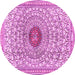 Round Machine Washable Medallion Pink Traditional Rug, wshtr4763pnk