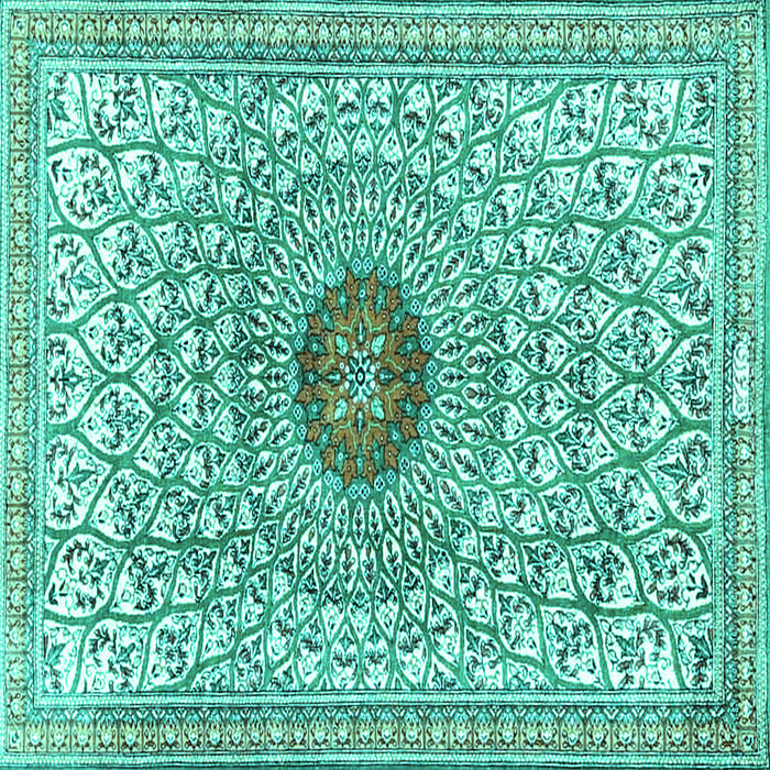Square Machine Washable Medallion Turquoise Traditional Area Rugs, wshtr4763turq