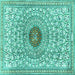 Square Machine Washable Medallion Turquoise Traditional Area Rugs, wshtr4763turq