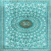 Square Machine Washable Medallion Light Blue Traditional Rug, wshtr4763lblu