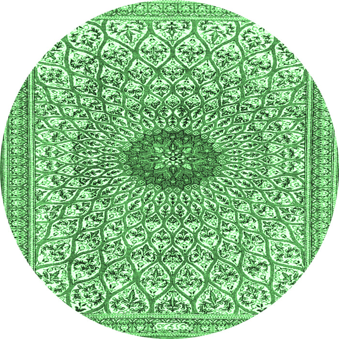 Round Medallion Emerald Green Traditional Rug, tr4763emgrn